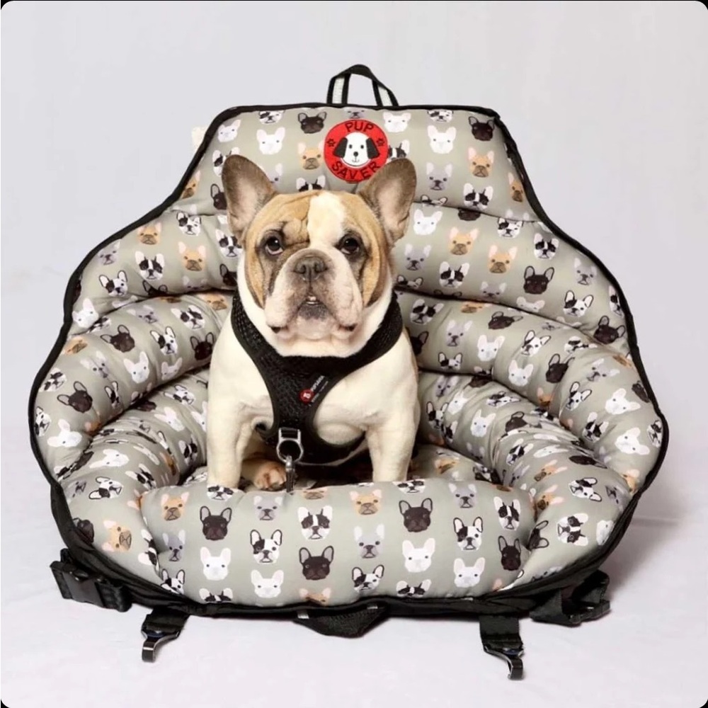 Pup Saver Crash Tested Dog Car seat with latch French Bulldog Frenchie Pattern